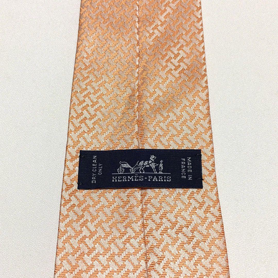 未使用級 H織りタイ ファソネH柄 エルメス HERMES ネクタイ オレンジ