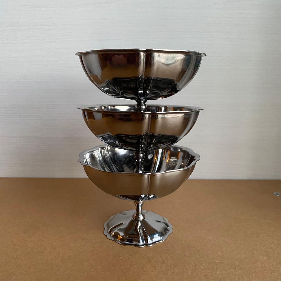 フランスアンティーク　花リム　アイスクリーム　カップ　3個