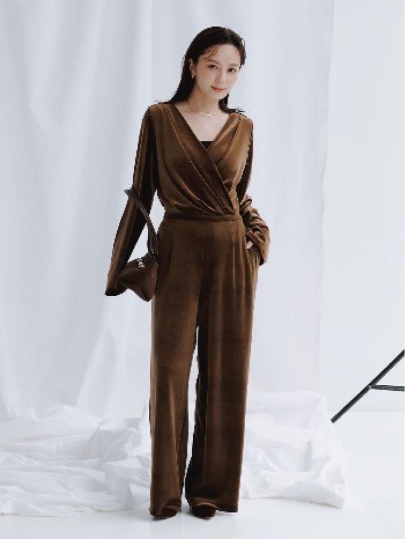 anuans ベロアカットオールインワン　ブラウン