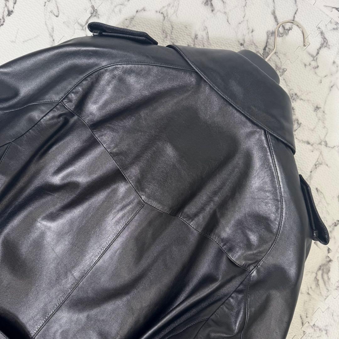 美品◎バーバリーブラックレーベル　レザートレンチコート　ノバチェック　ブラック