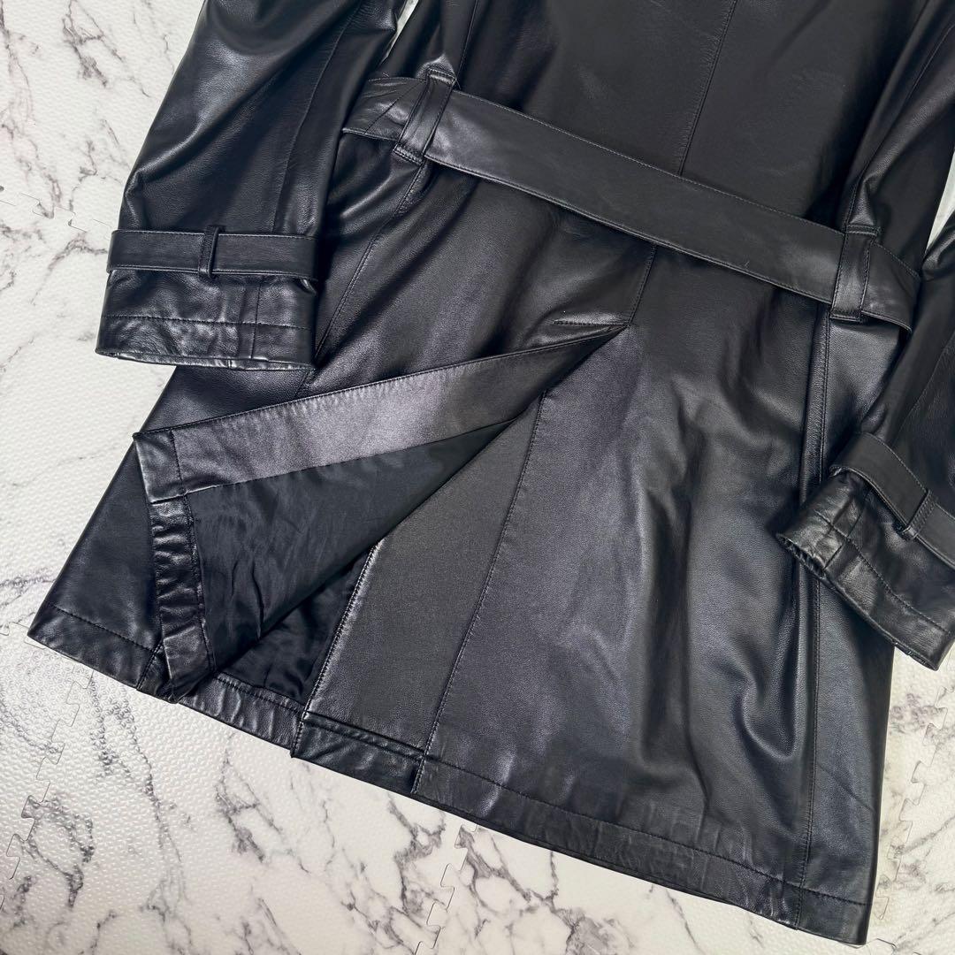 美品◎バーバリーブラックレーベル　レザートレンチコート　ノバチェック　ブラック