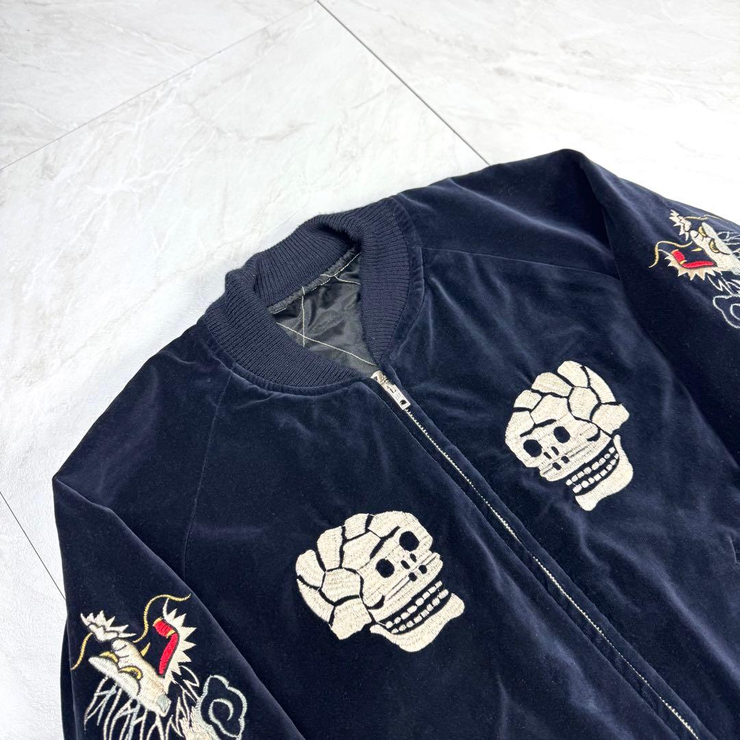 美品 テーラー東洋 別珍 スカジャン ベロア 蛇髑髏 ドクロ 昇龍 M ネイビー