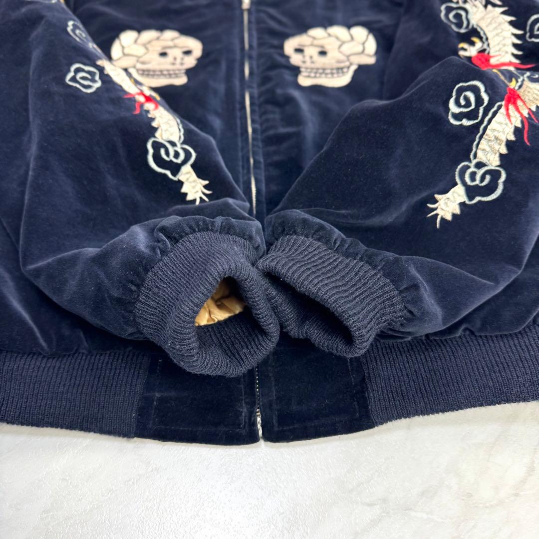 美品 テーラー東洋 別珍 スカジャン ベロア 蛇髑髏 ドクロ 昇龍 M ネイビー