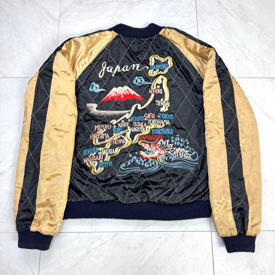 美品 テーラー東洋 別珍 スカジャン ベロア 蛇髑髏 ドクロ 昇龍 M ネイビー