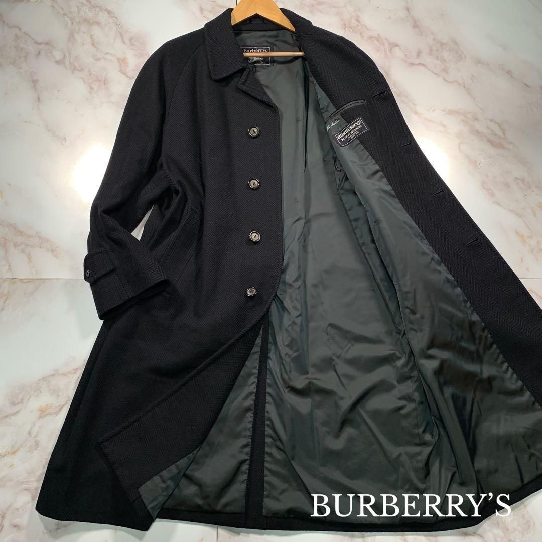 着丈107㎝ BURBERRYS カシミヤ混 ヘリンボーン ロングコート