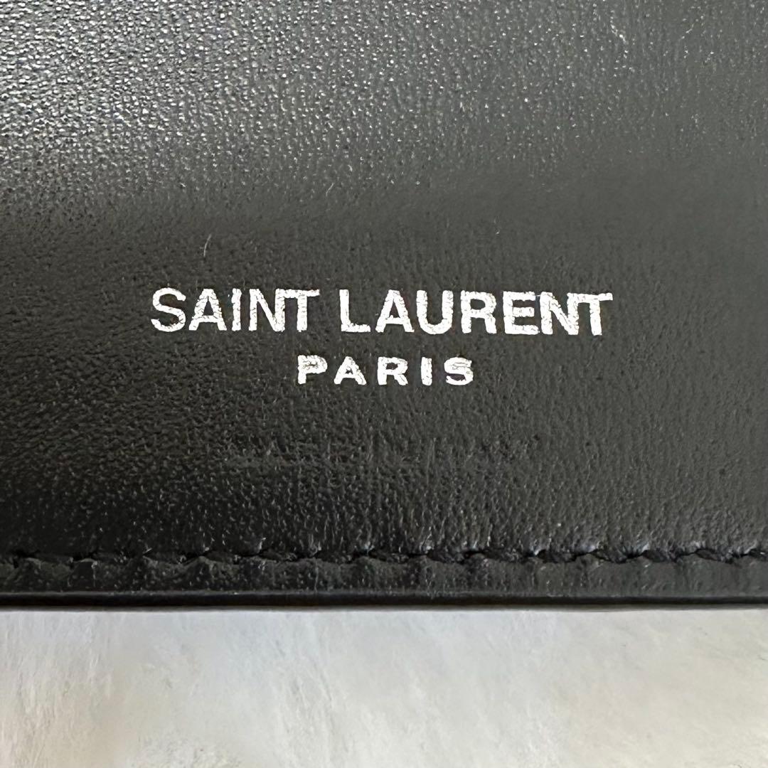 美品★サンローラン マネークリップ 二つ折り財布 カサンドラ シルバー レザー