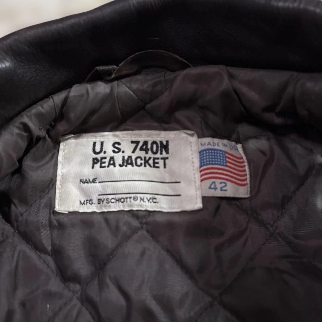 良サイズ！ショット★ブラウン　42 XL◎レザーピーコート★