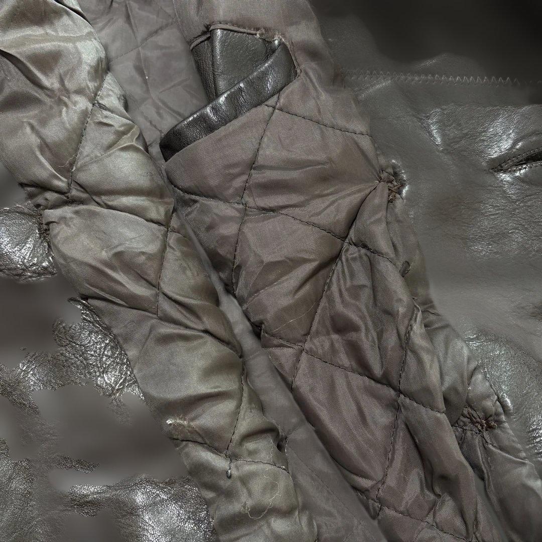 良サイズ！ショット★ブラウン　42 XL◎レザーピーコート★