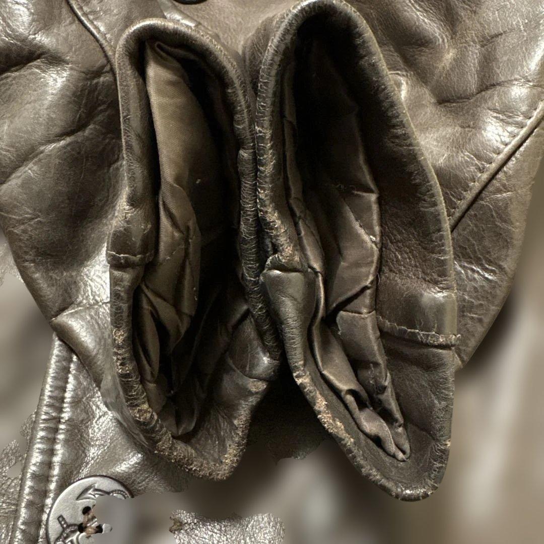 良サイズ！ショット★ブラウン　42 XL◎レザーピーコート★