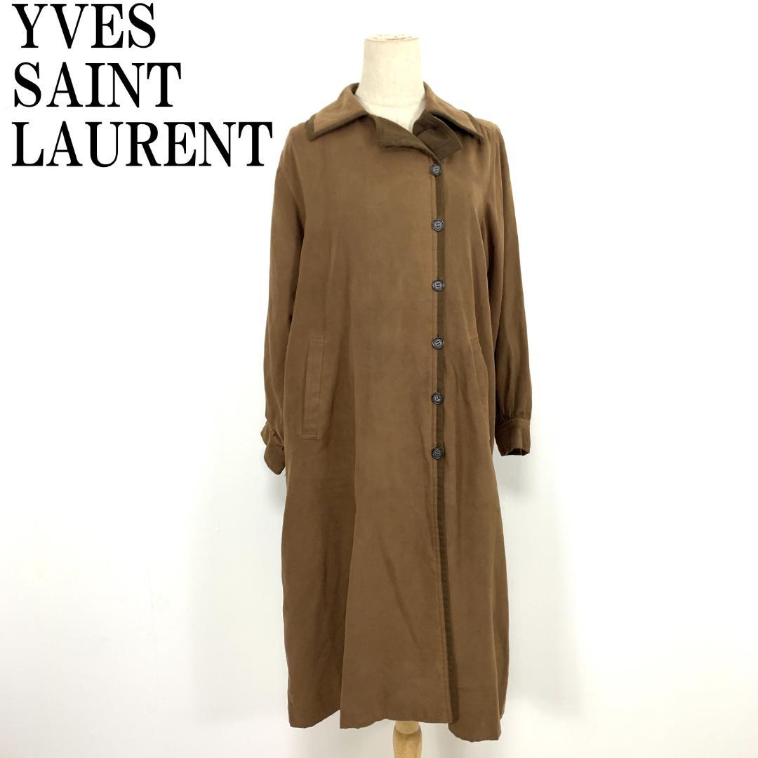 LA9069 イブサンローラン ロングコート ブラウン フェイクスエード L程度