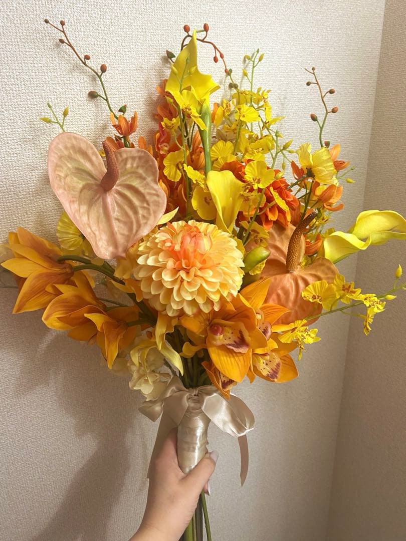 ウェディングブーケ ブートニア セット アーティフィシャルフラワー　ブーケ