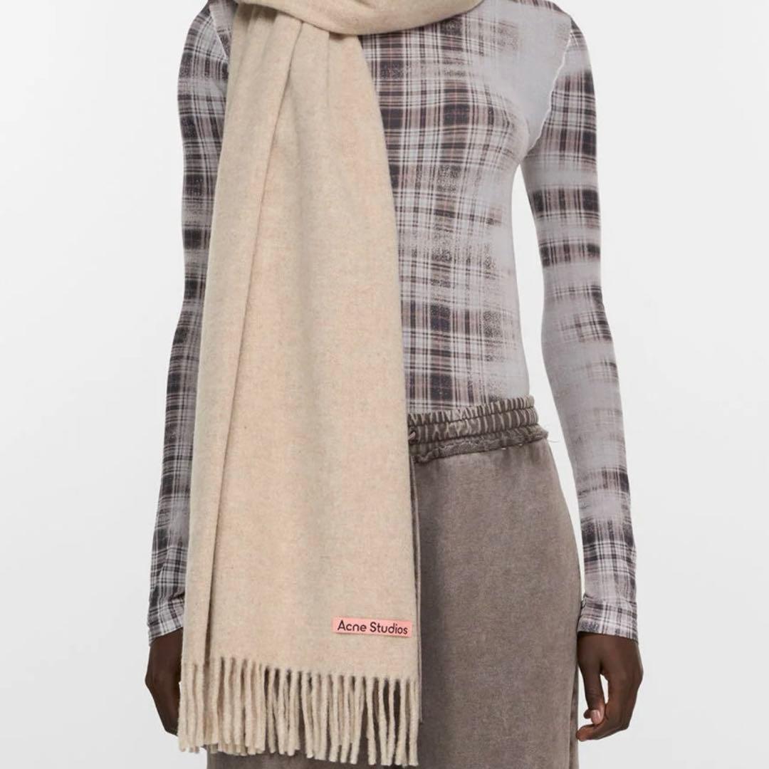 Acne Studios フリンジウールスカーフ - オーバーサイズ　ベージュ