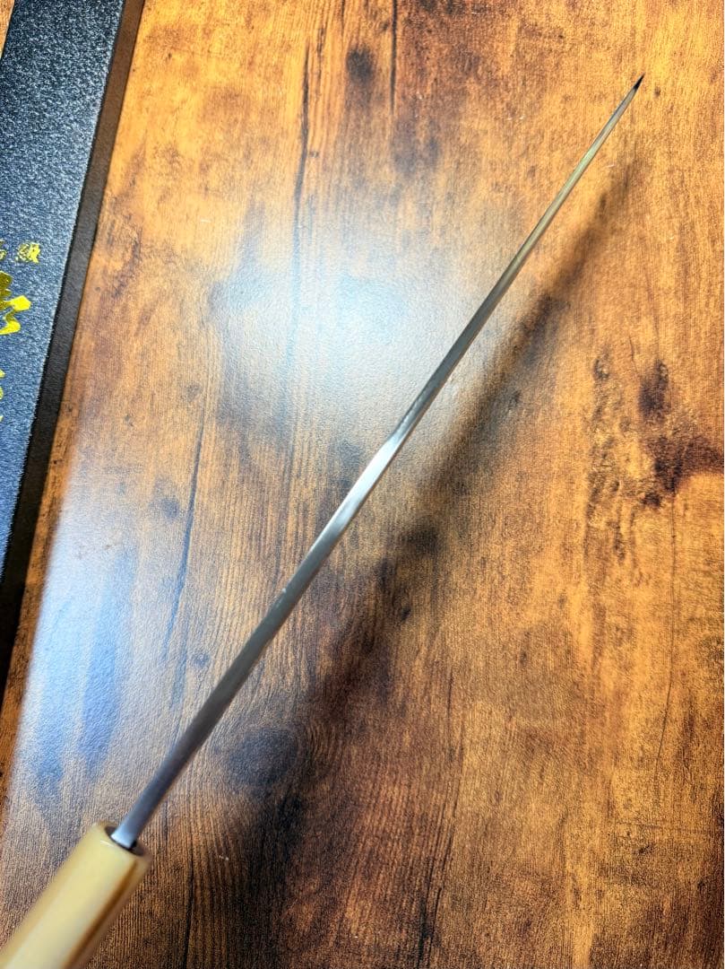 森本光一作　刺身 柳刃 青二鋼 紋鍛錬 尺一　紫檀白水牛八角柄