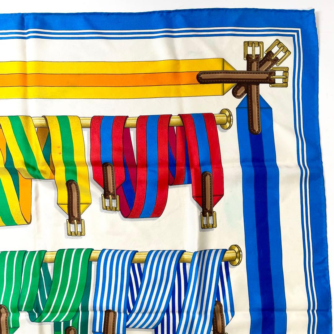 カルネ　エルメス　シルク　87cm スカーフ　ブルー　M