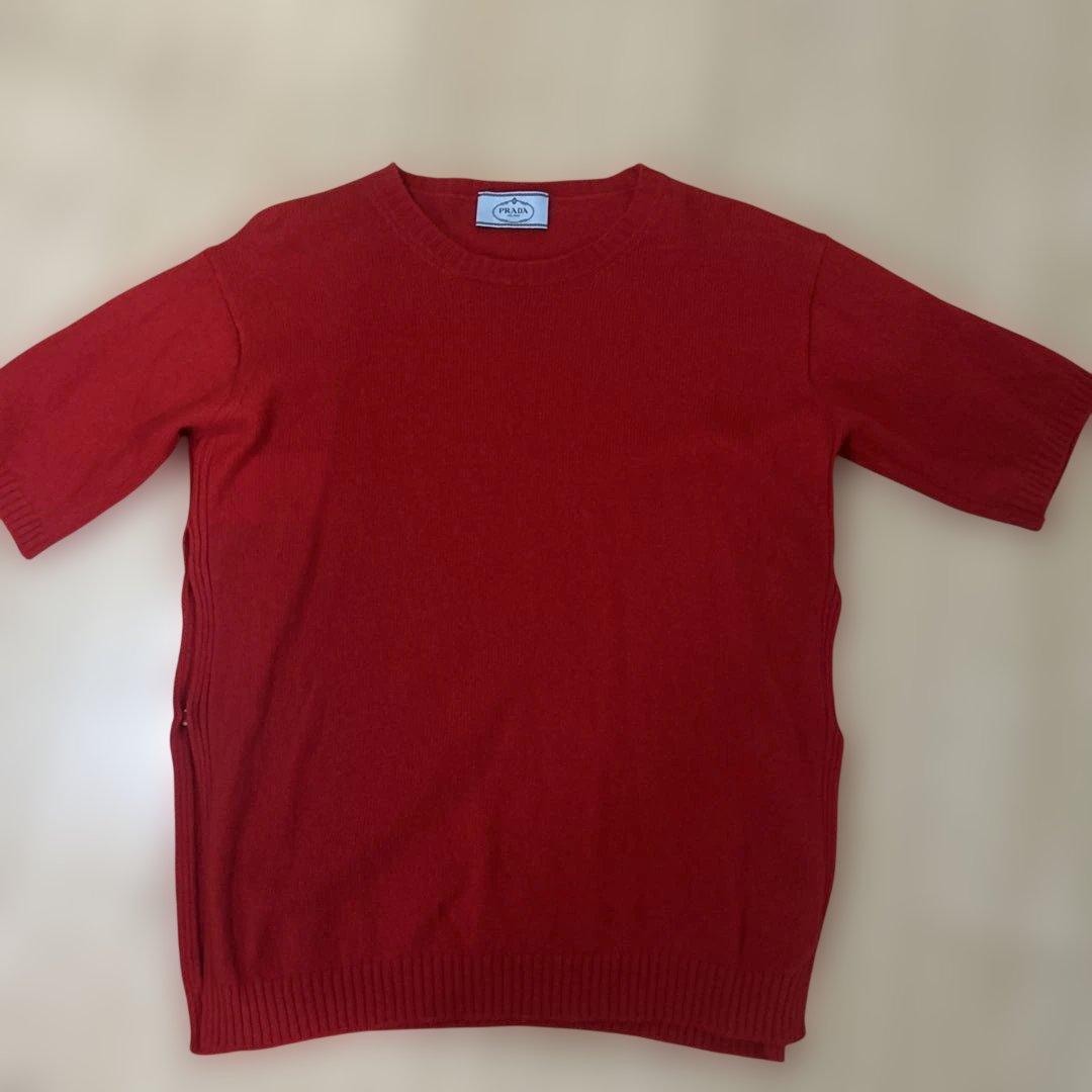 PRADA レッド 半袖ニットセーター