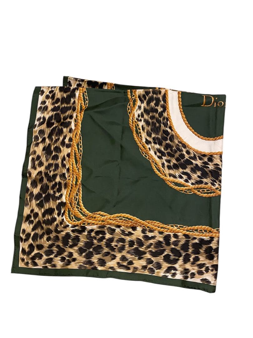 ディオール　スカーフ　ヒョウ柄　カーキ