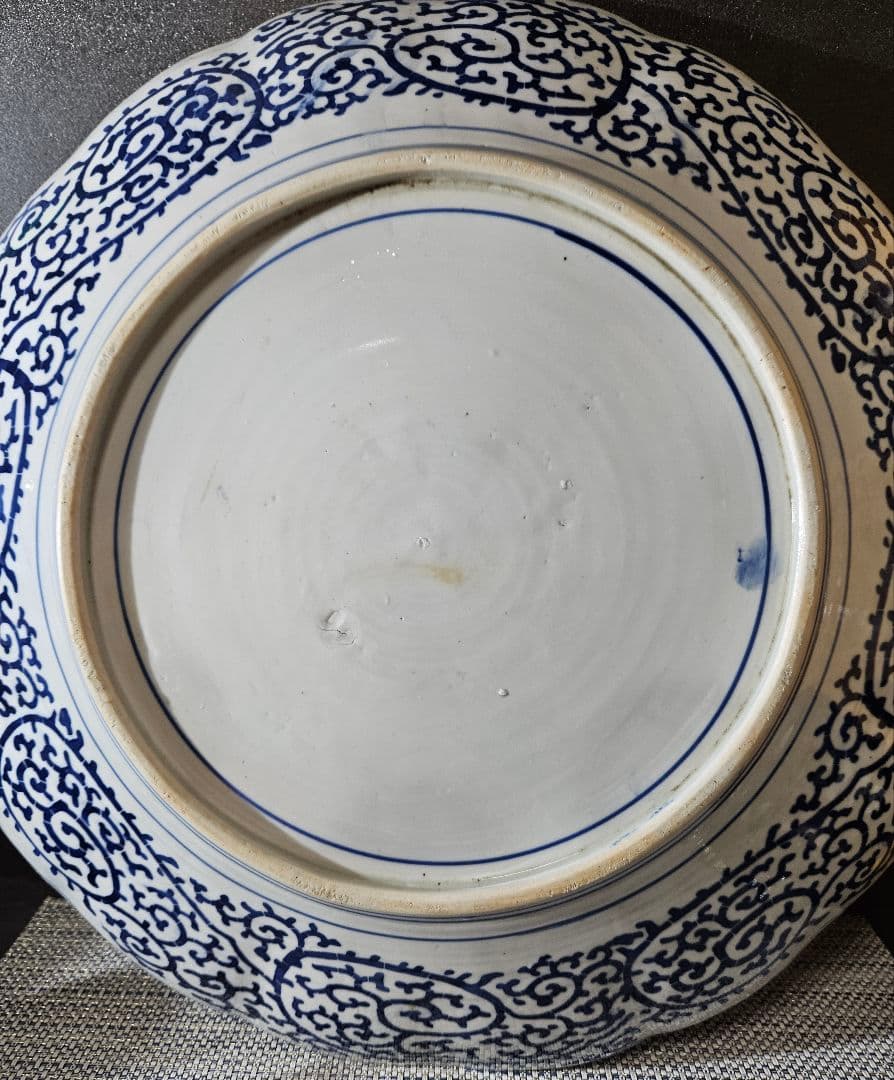 【特大❗】明治時代　印判　銅版転写 みじん唐草　裏　たこ唐草　径46.4cm大皿