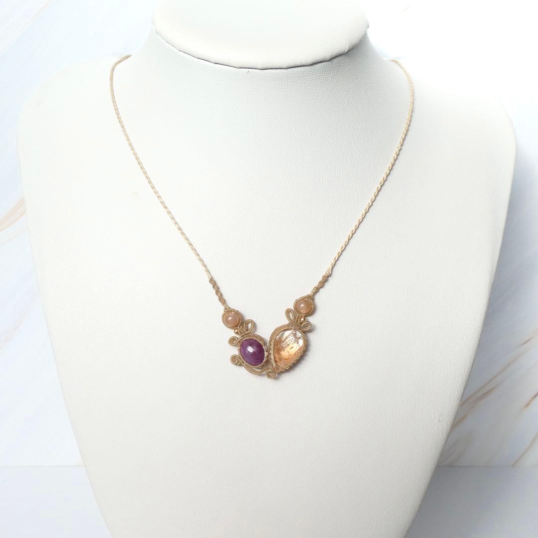 美麗サンストーンとルビーのマクラメネックレス