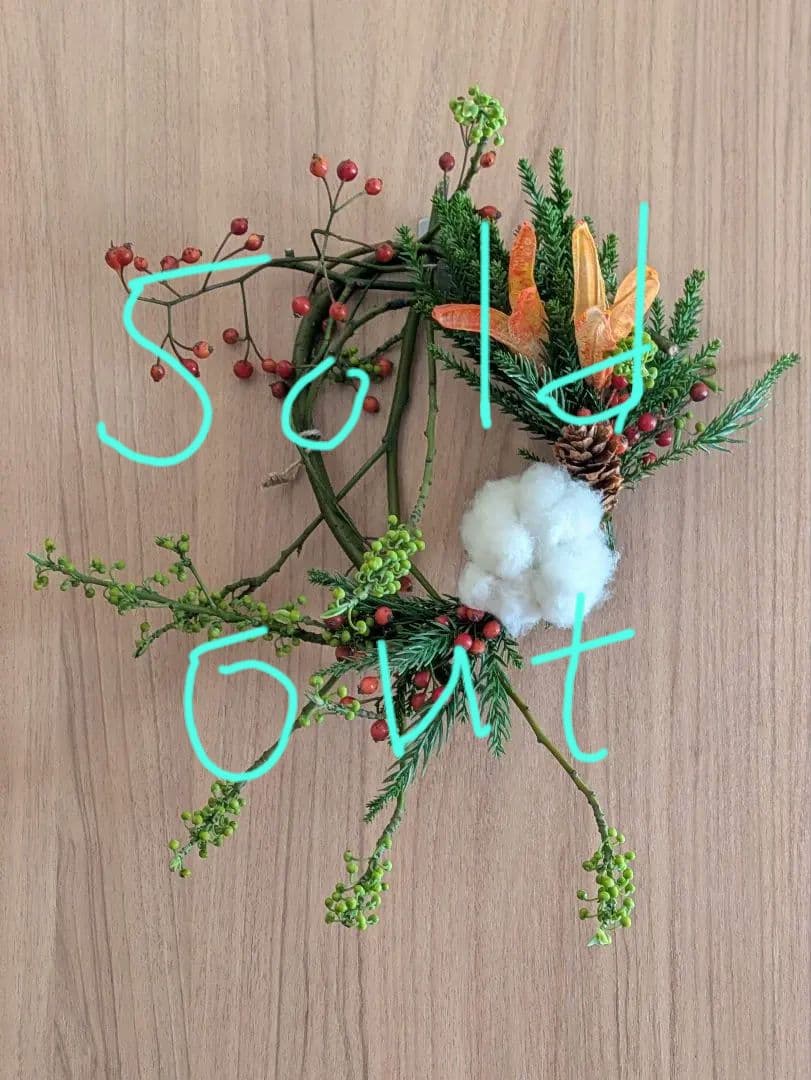 ドライフラワー★枝物リース　★ノイバラ　コットンフラワー　壁掛け　お好きな角度で