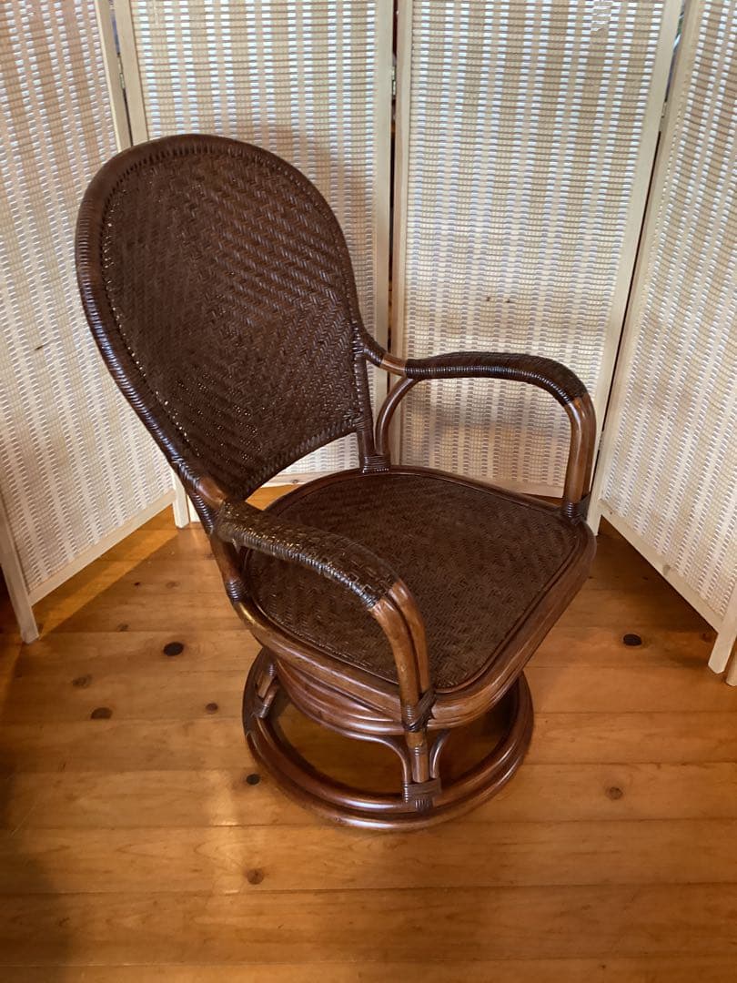 [まかほり] Kazama アームチェア　回転式　ラタン　籐椅子