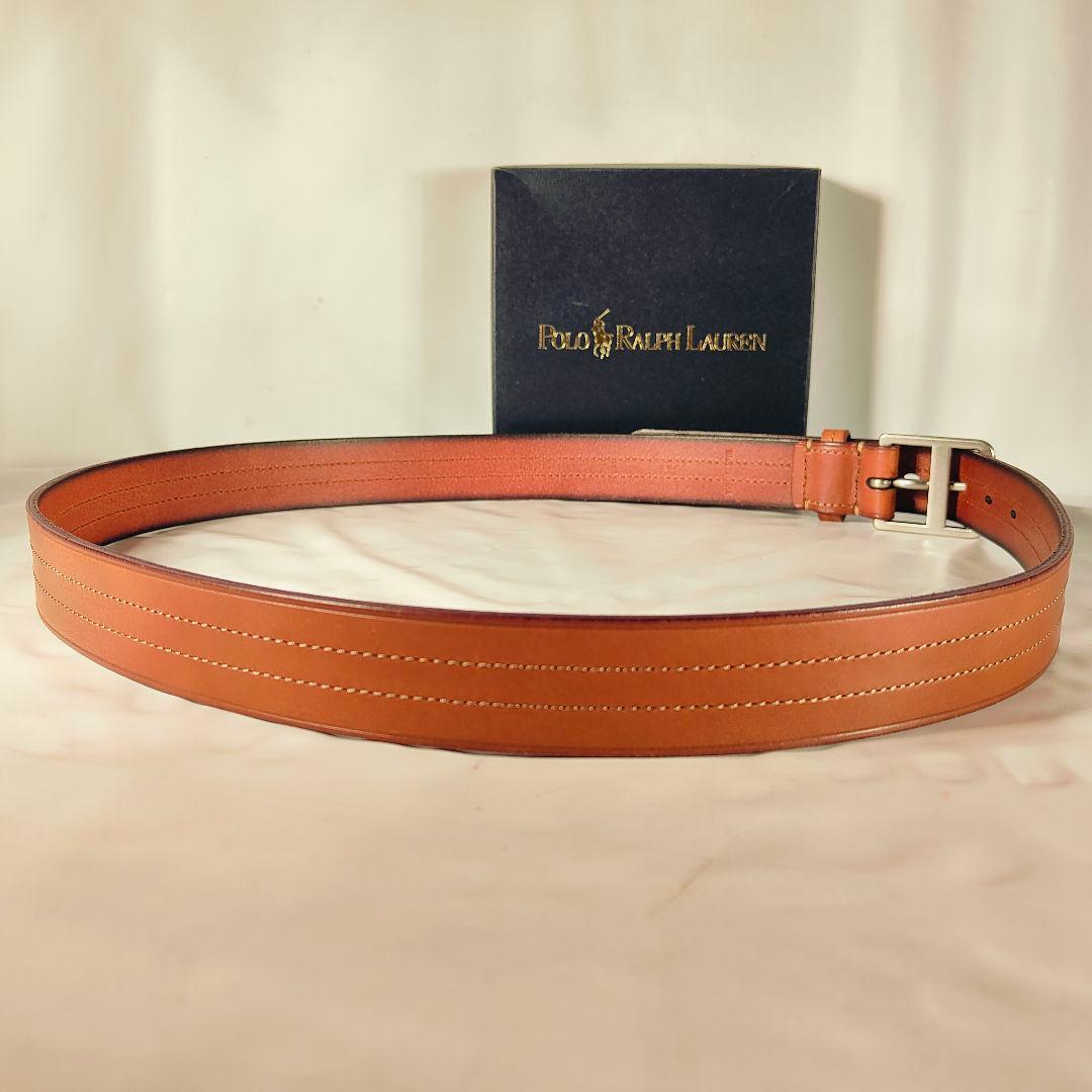 【新品極美品】PRL ラルフローレン ダブルステッチ 高級キャメルドレスベルト