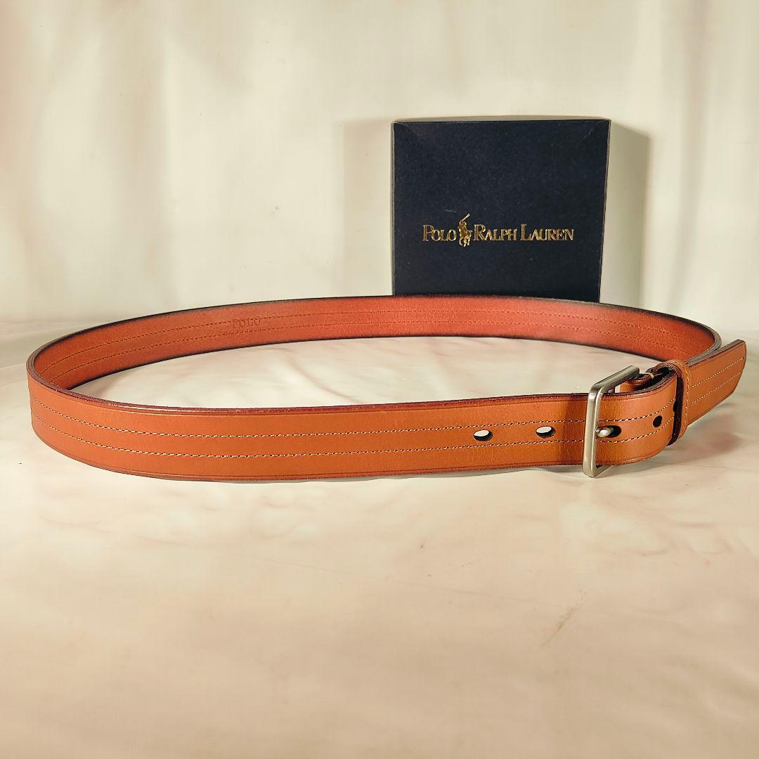 【新品極美品】PRL ラルフローレン ダブルステッチ 高級キャメルドレスベルト
