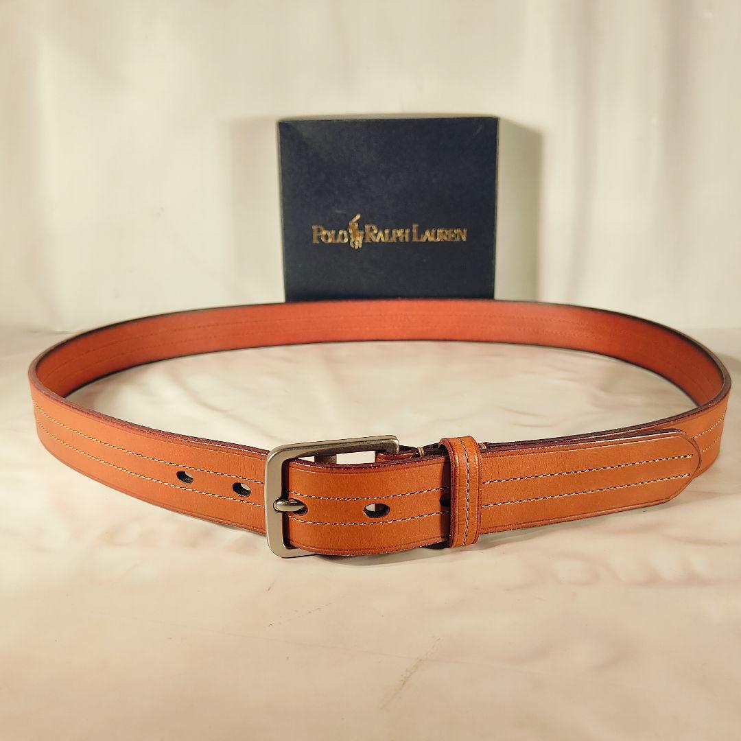 【新品極美品】PRL ラルフローレン ダブルステッチ 高級キャメルドレスベルト