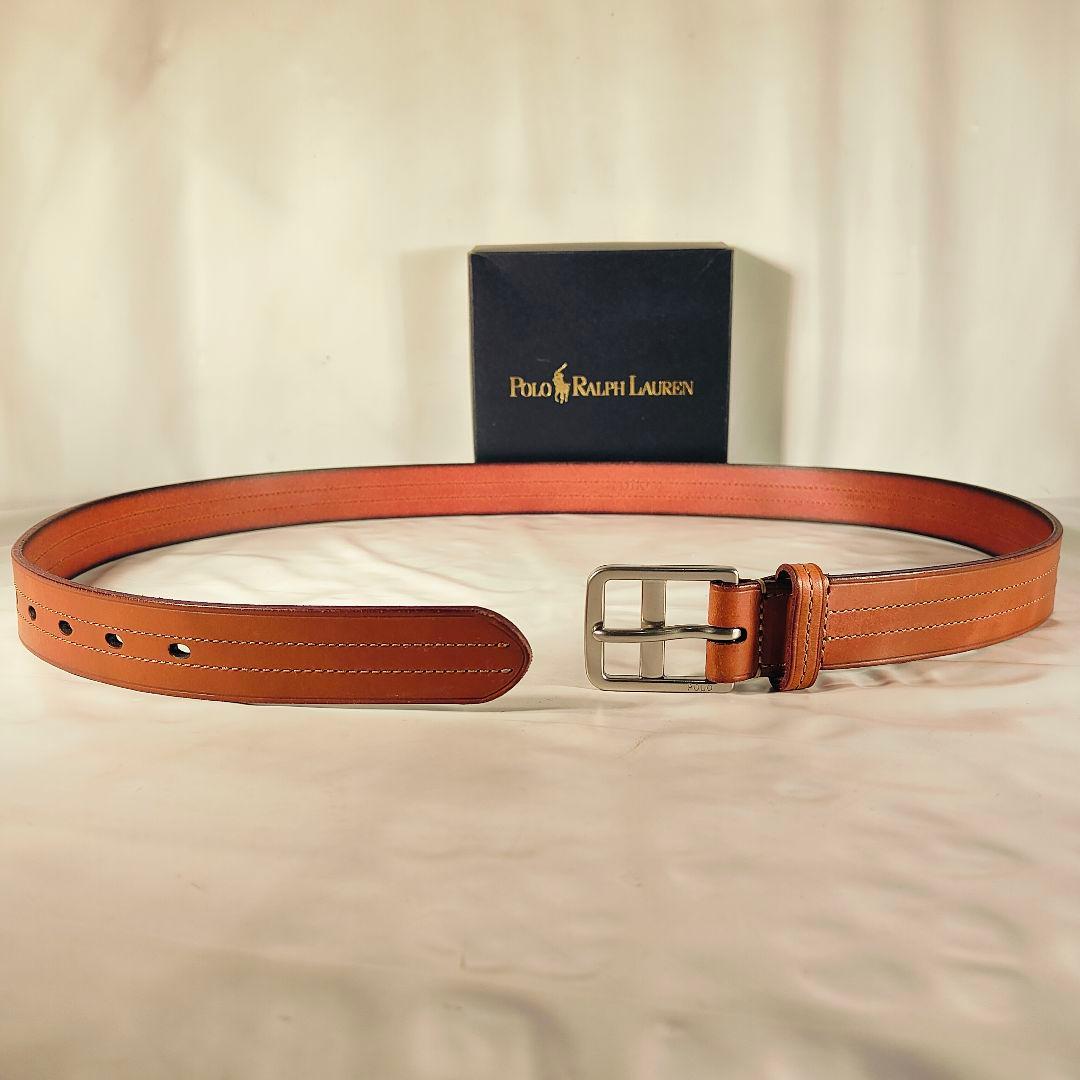 【新品極美品】PRL ラルフローレン ダブルステッチ 高級キャメルドレスベルト