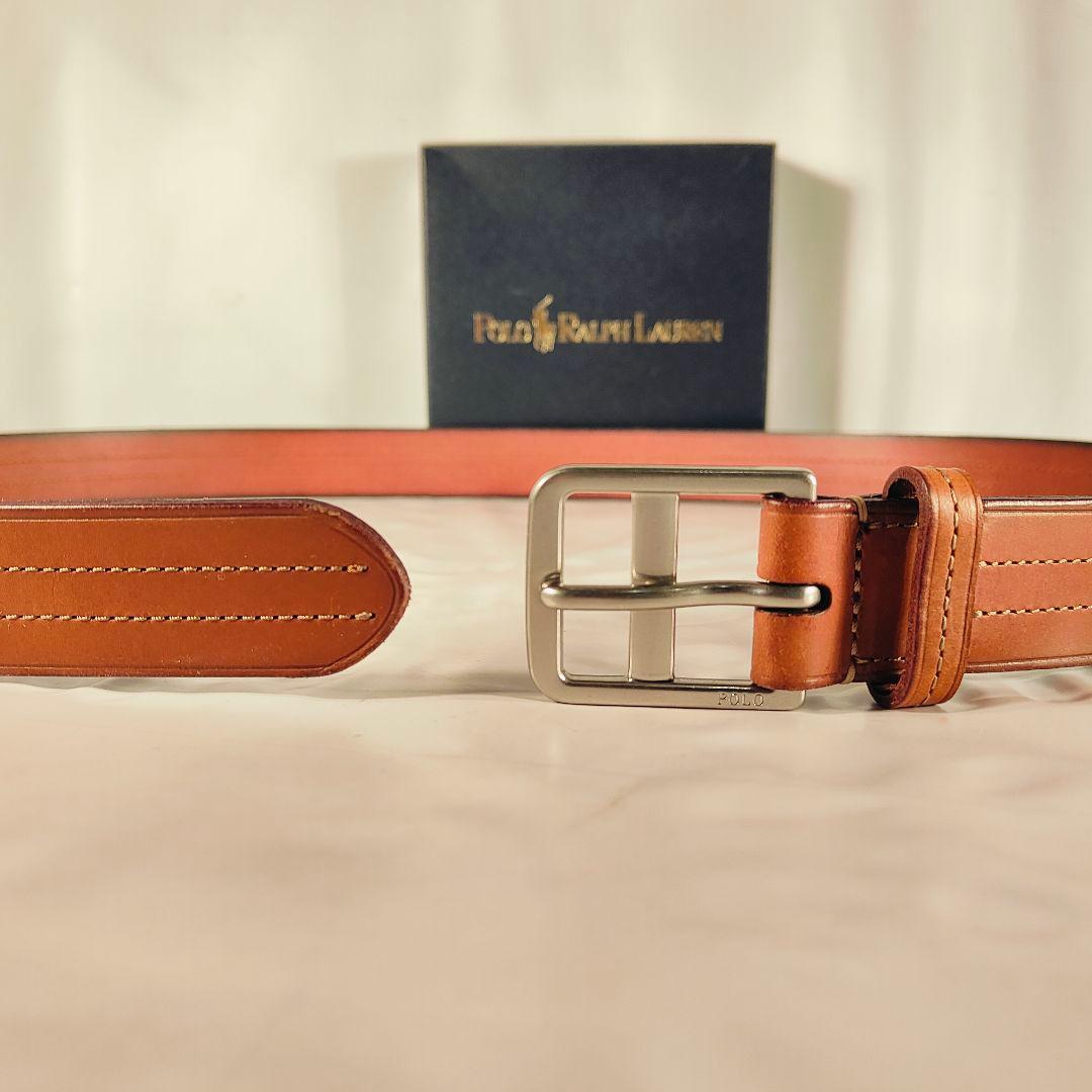 【新品極美品】PRL ラルフローレン ダブルステッチ 高級キャメルドレスベルト