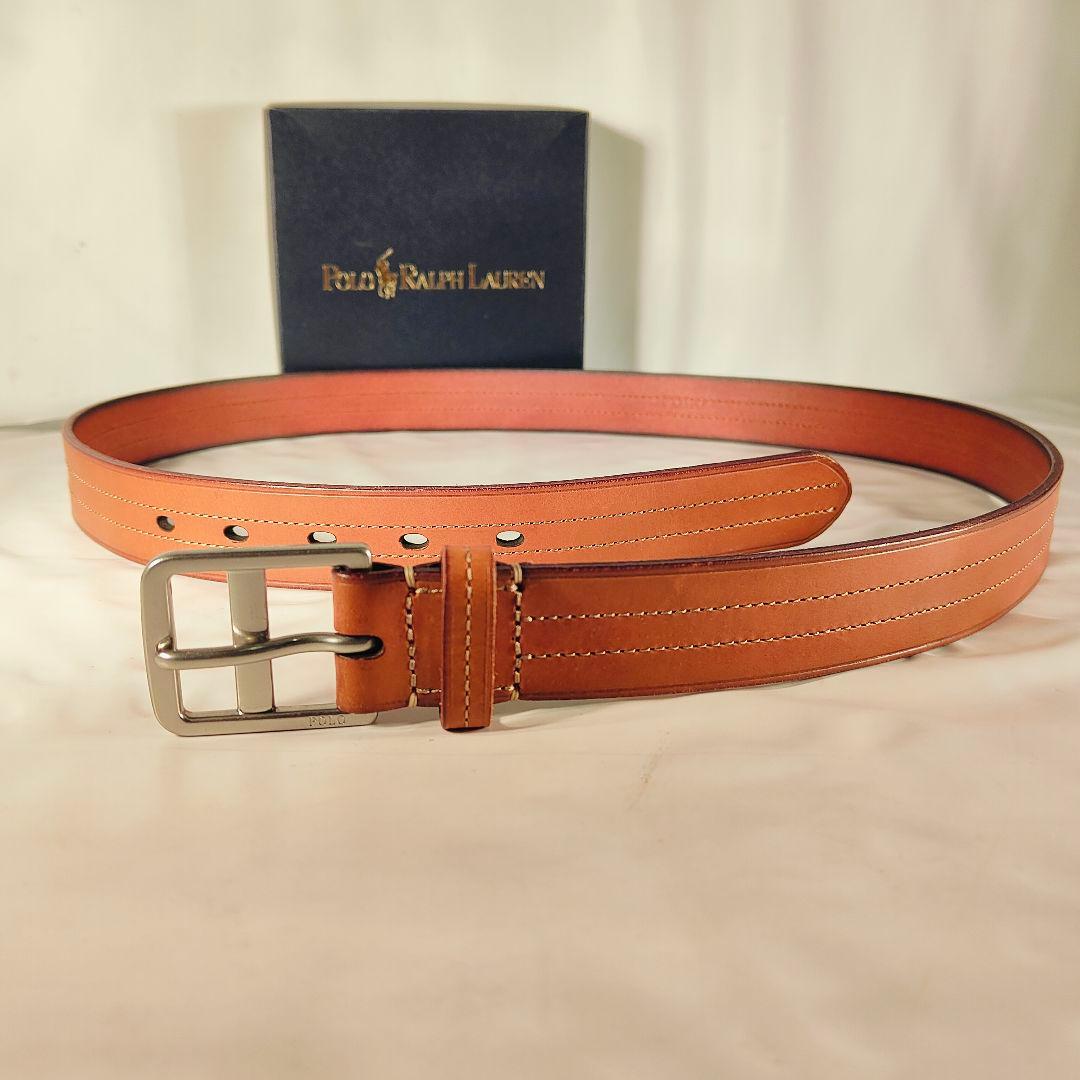【新品極美品】PRL ラルフローレン ダブルステッチ 高級キャメルドレスベルト