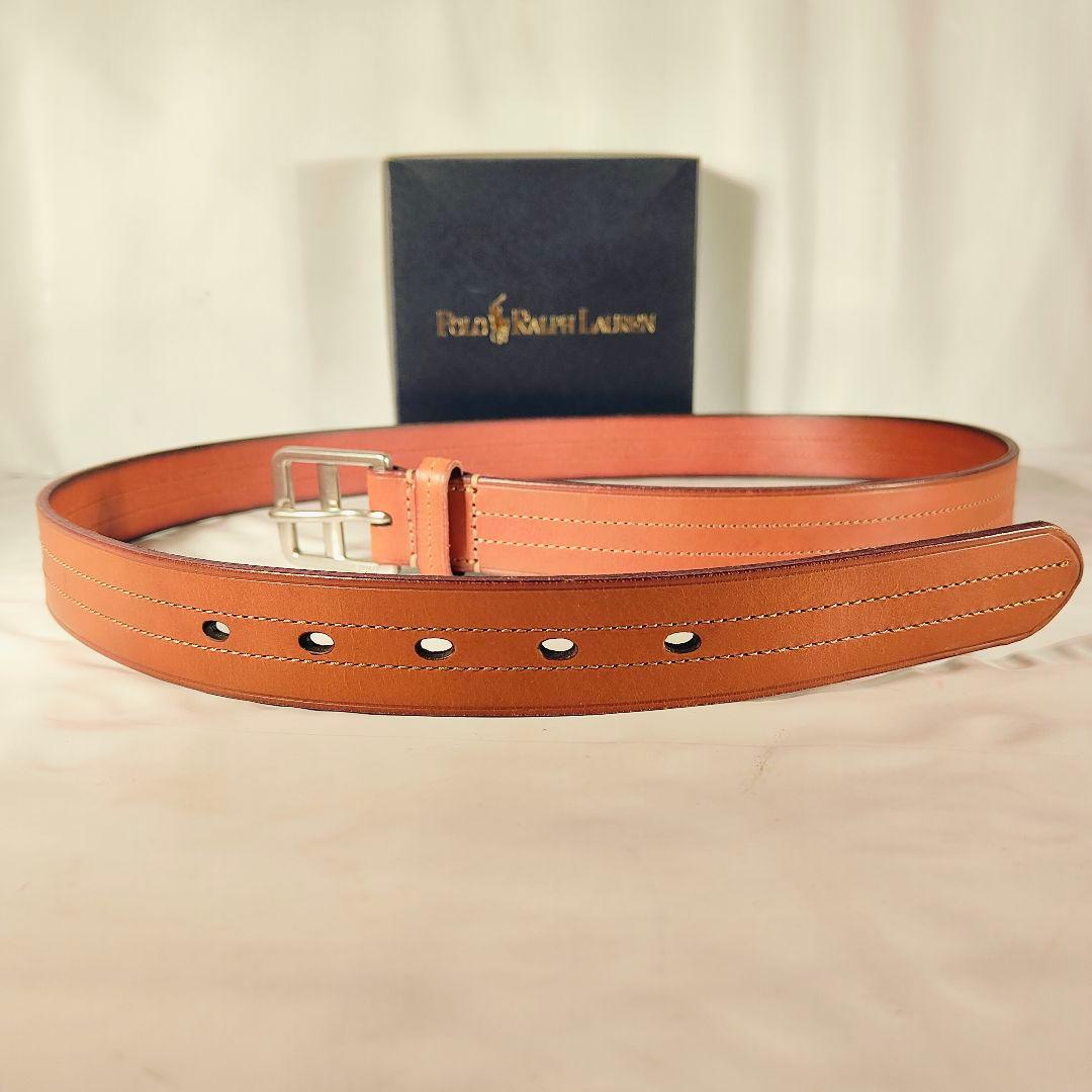 【新品極美品】PRL ラルフローレン ダブルステッチ 高級キャメルドレスベルト