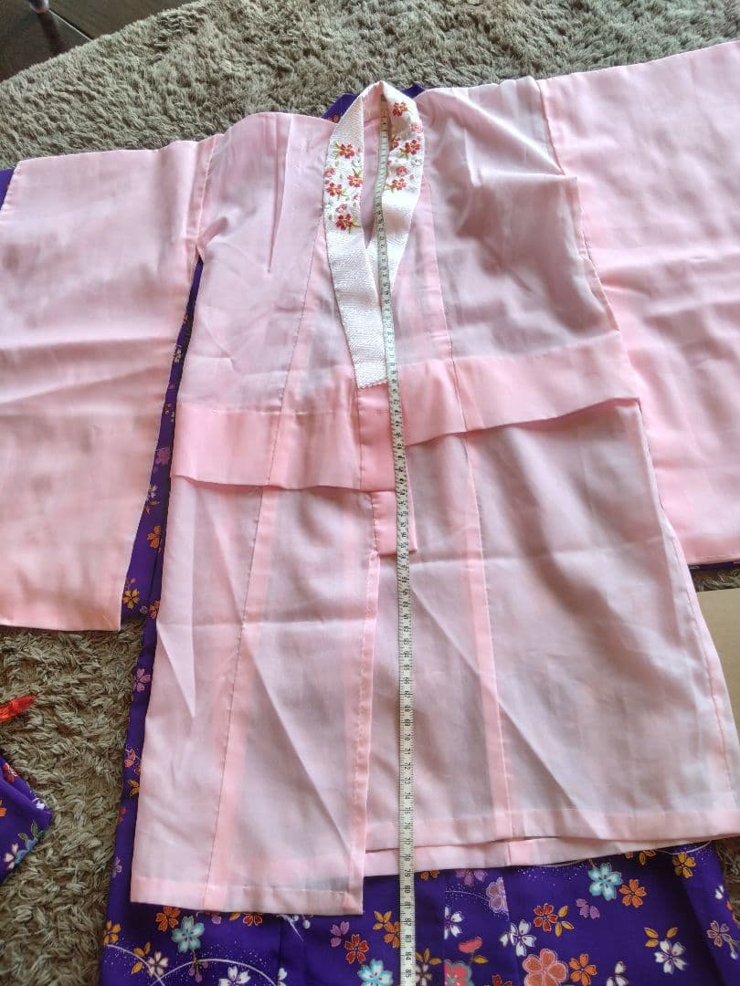 （着画あり）3歳七五三用5点セット 紫色 花柄 着物