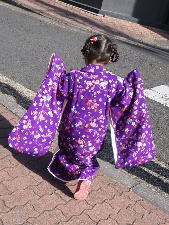 （着画あり）3歳七五三用5点セット 紫色 花柄 着物