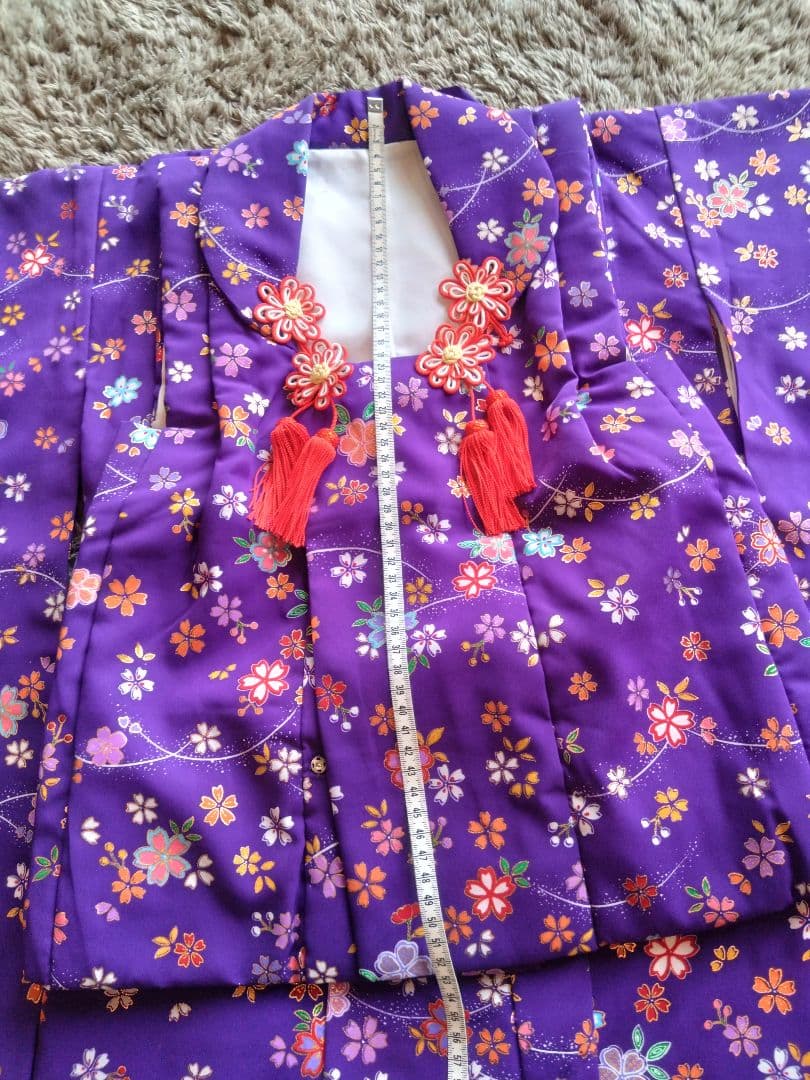 （着画あり）3歳七五三用5点セット 紫色 花柄 着物