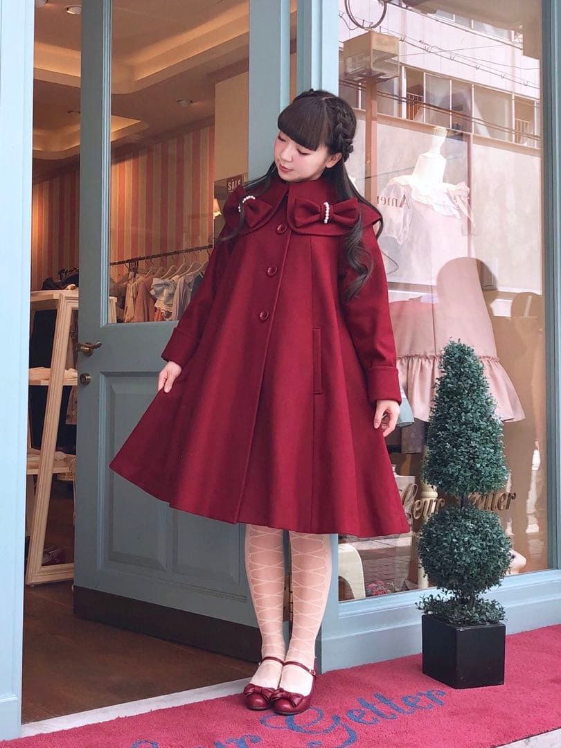 Leur getter リボンコート　赤　Aラインロングコート