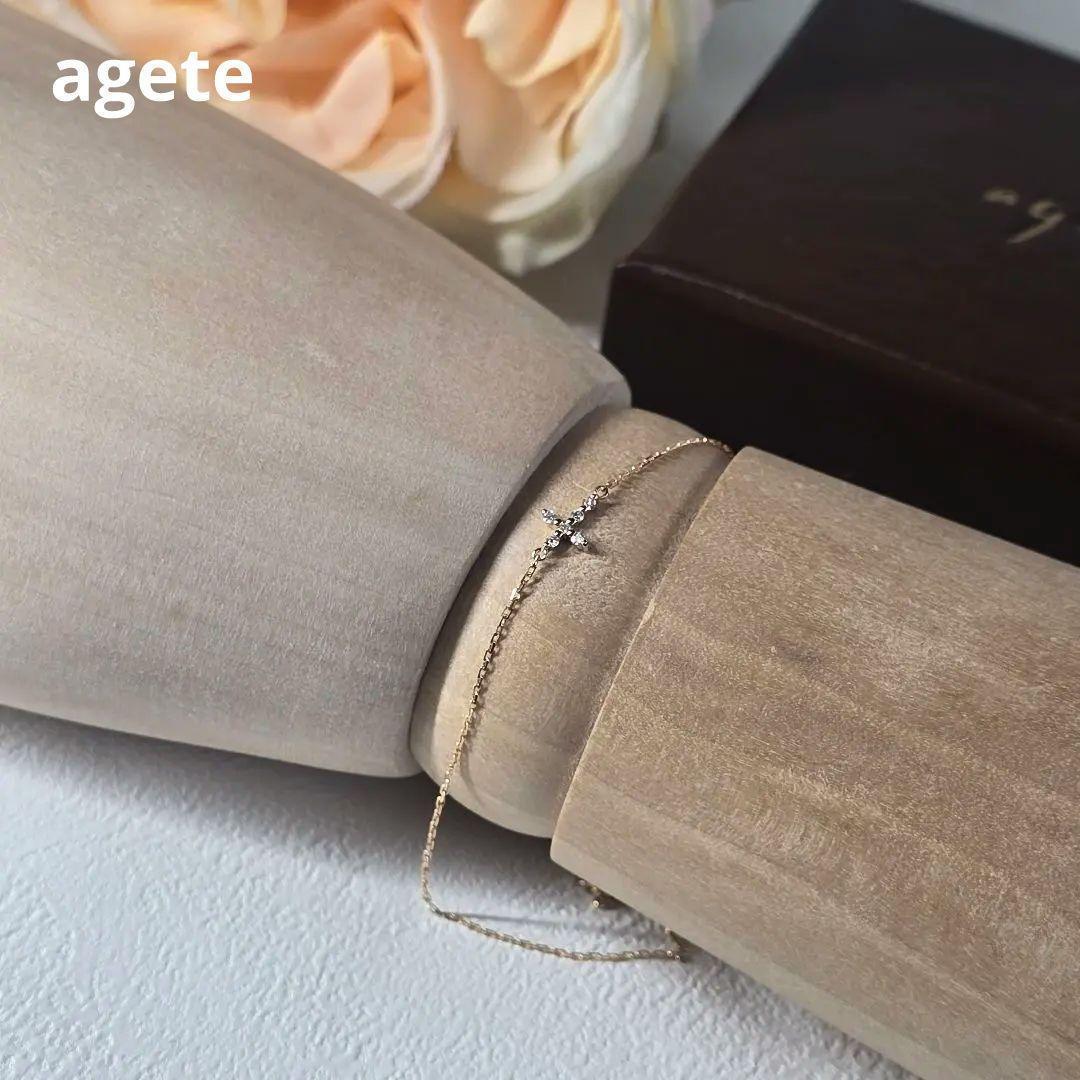 アガット agete クロスブレスレット ダイヤモンド 0.03ct K18