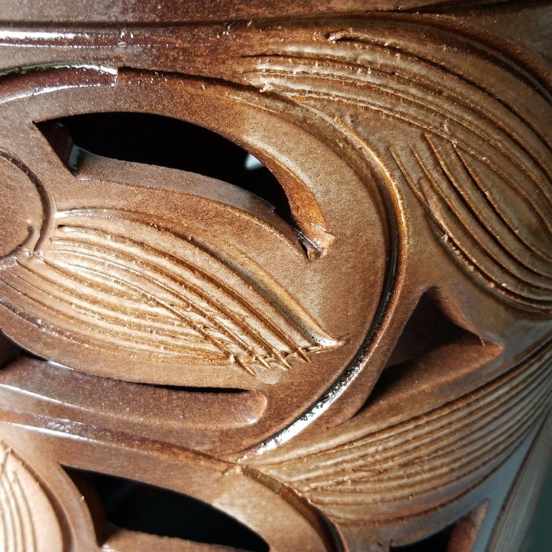 お値下げしました⤵信楽焼傘立て  大容量❗茶唐草彫 高さ４７cm