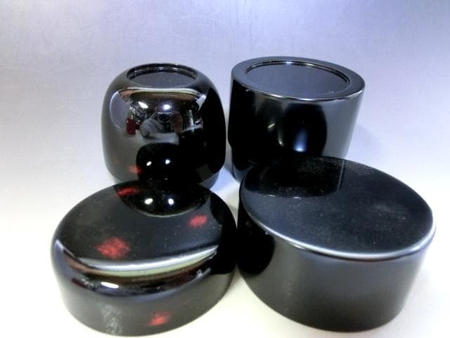 棗■茶入れ 塗り棗 黒塗り 2個セット 二二高棗 二度塗 木乾 四季の花 中次■