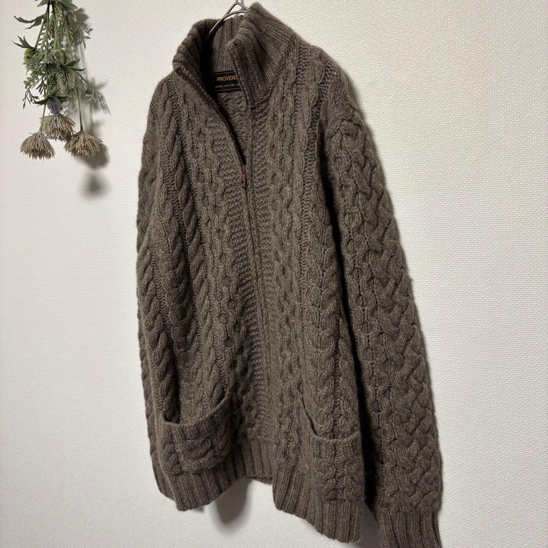 高級ヤク100% PROVENZANO ケーブルニットカーディガン ブルゾン S