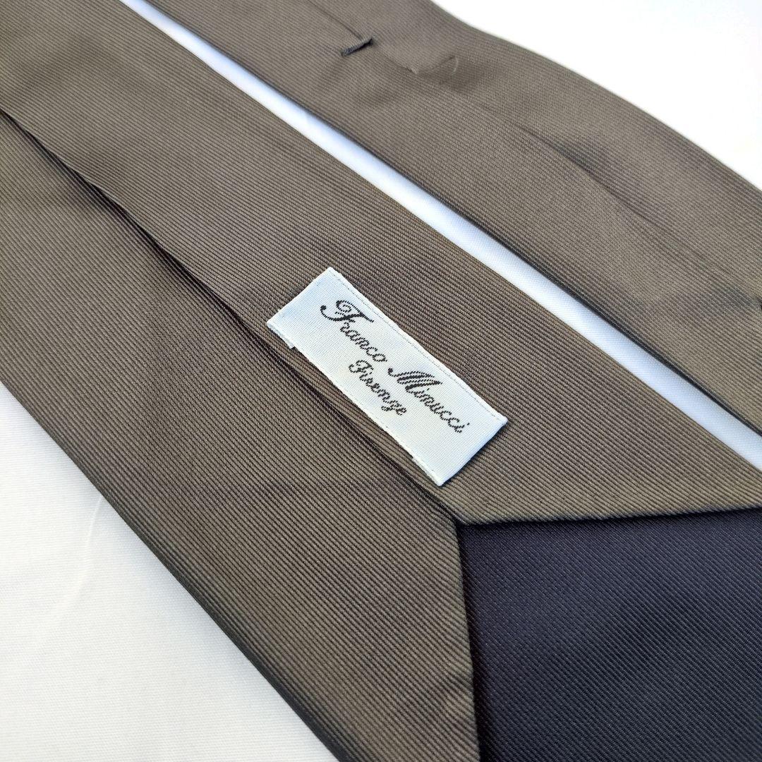 【イタリア製】フランコミヌッチ ネクタイ グレー 無地 ソリッド セッテピエゲ