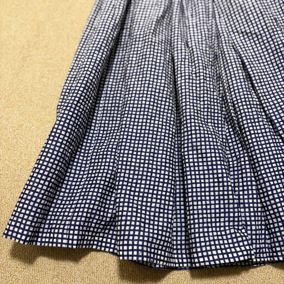 マダマダ 藍染め フレアスカート チェック 総柄 ギャザー