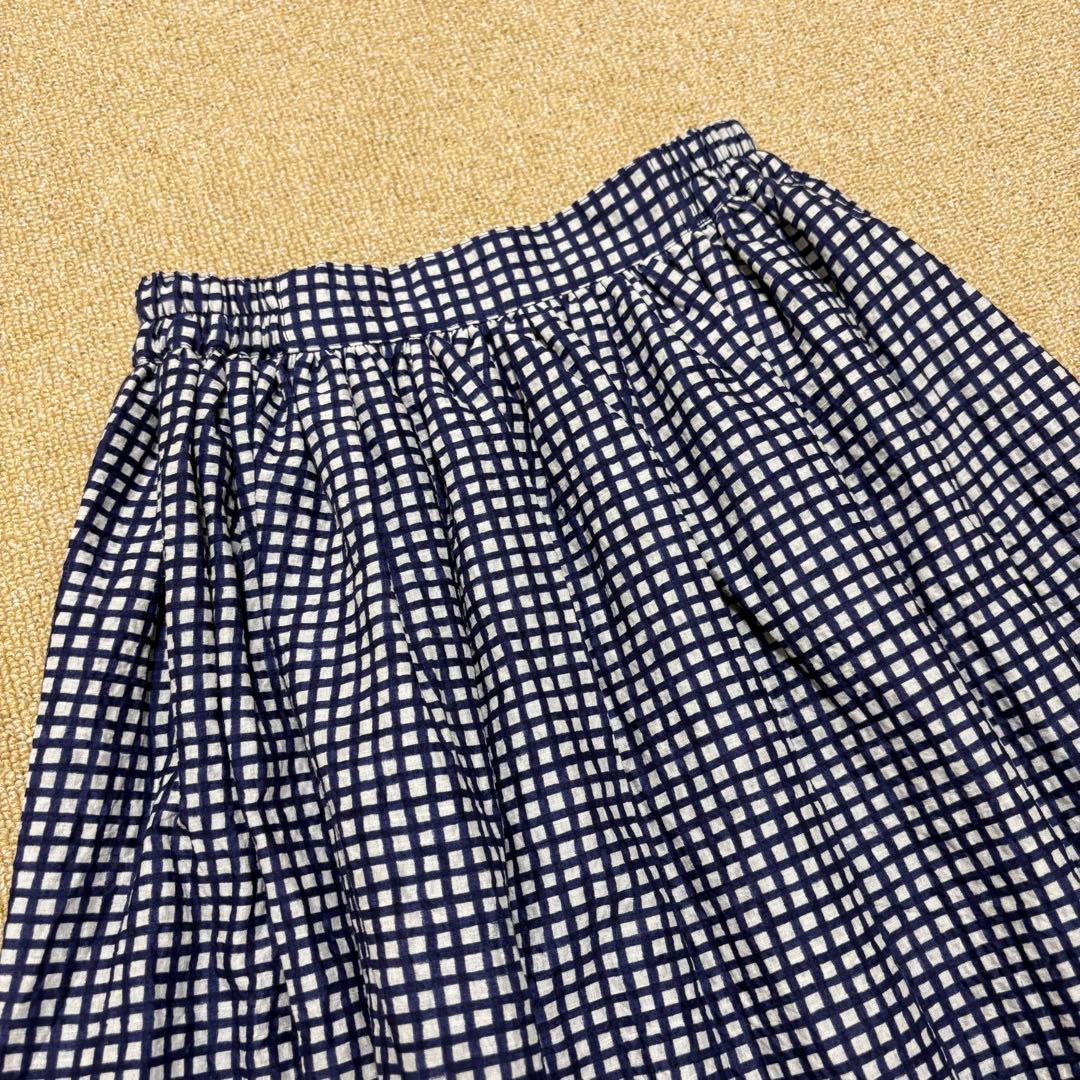 マダマダ 藍染め フレアスカート チェック 総柄 ギャザー