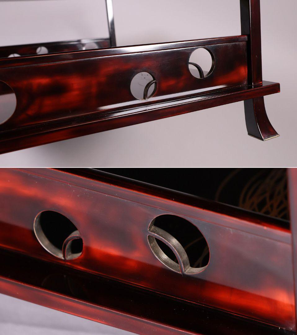 前端雅峯 二段卓 冠卓 曙塗 つぼつぼ透かし 月と草蒔絵 銀露 木製【MB53】