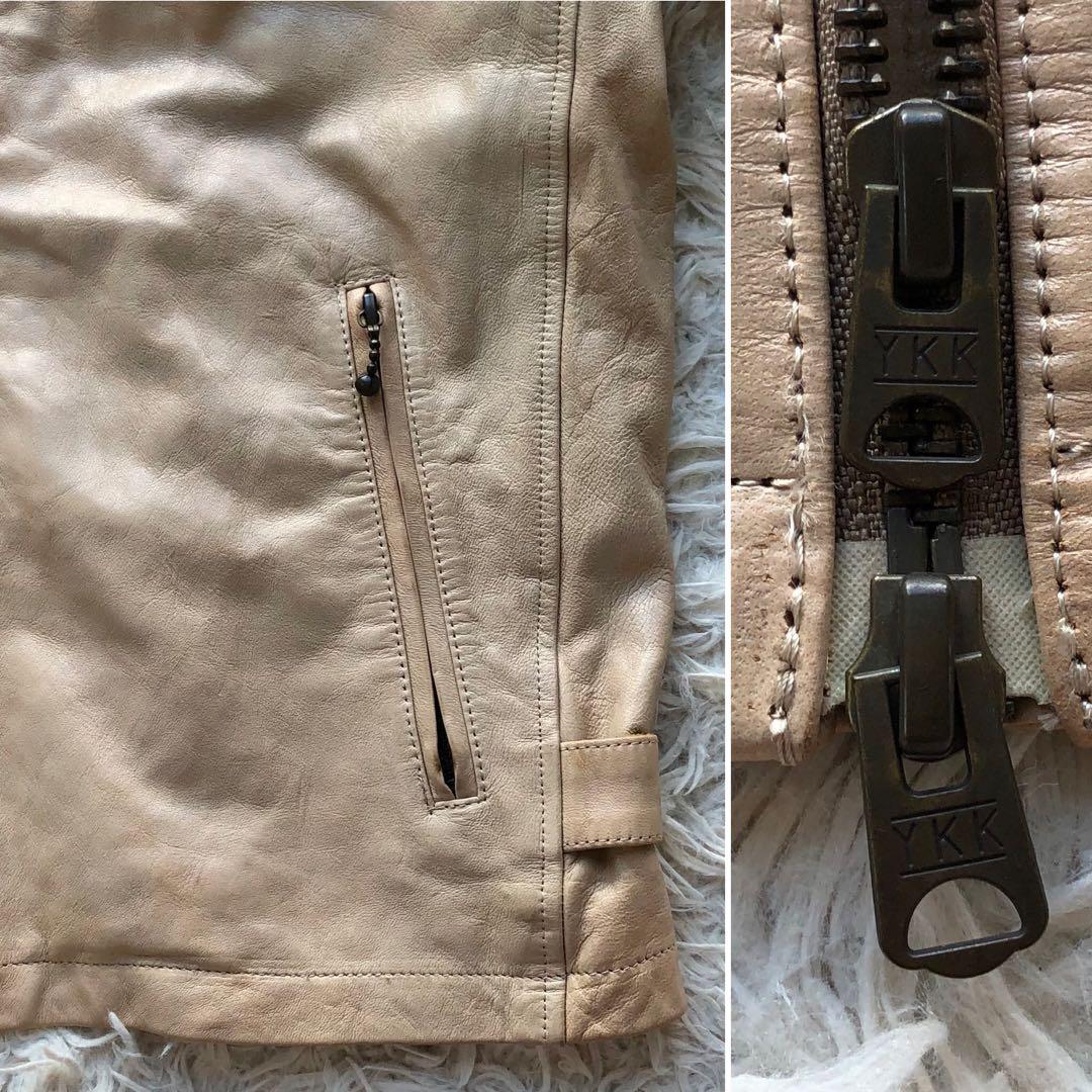 【ラムレザー】ジョンブル　シングルライダースジャケット　ベージュ　Wジップ