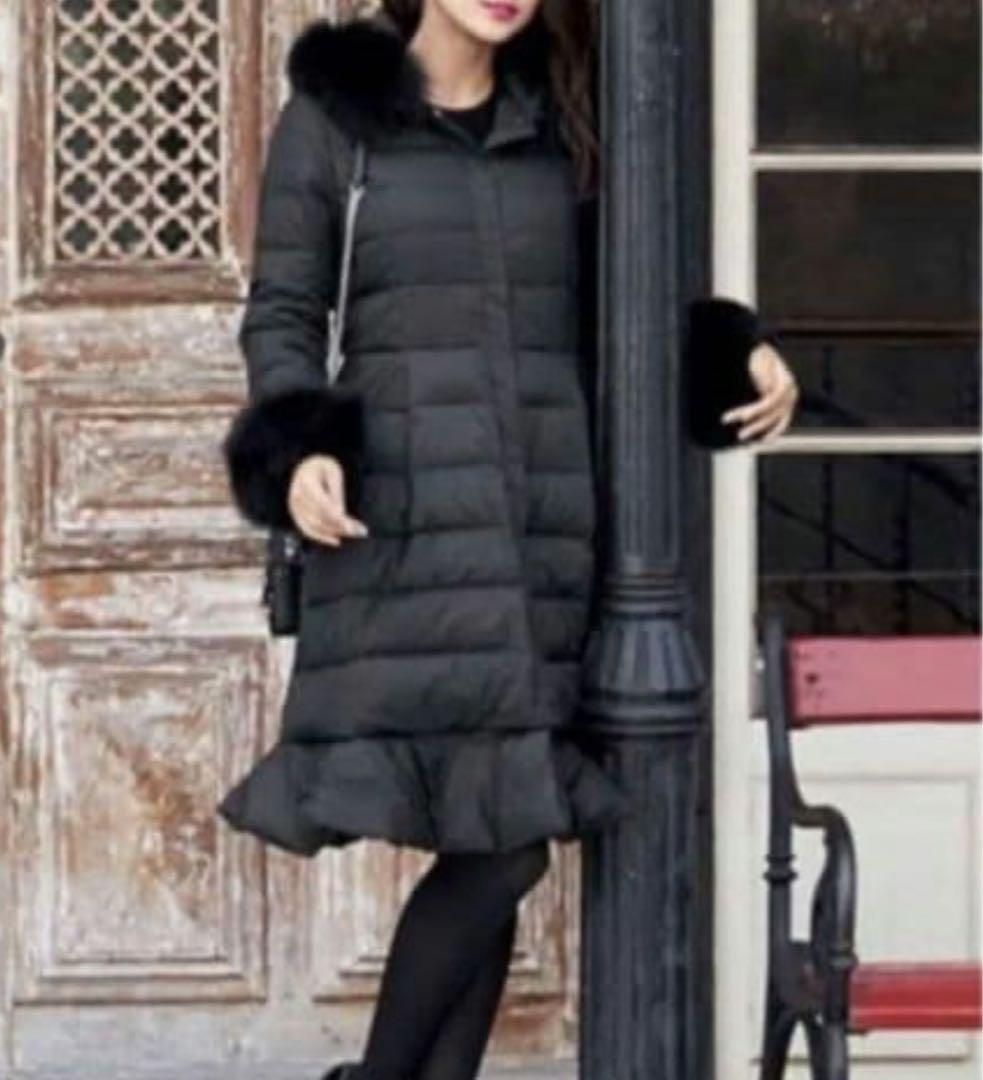 chestyロングダウンフォックスファー付きブラックA124