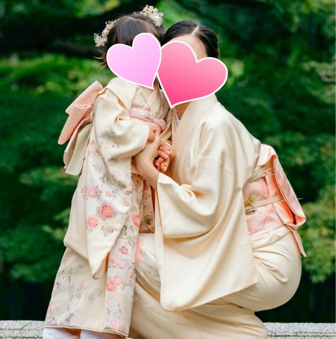 七五三　子供用着物　キッズ　女の子　和服　3歳5歳7歳　レース　イエローベージュ