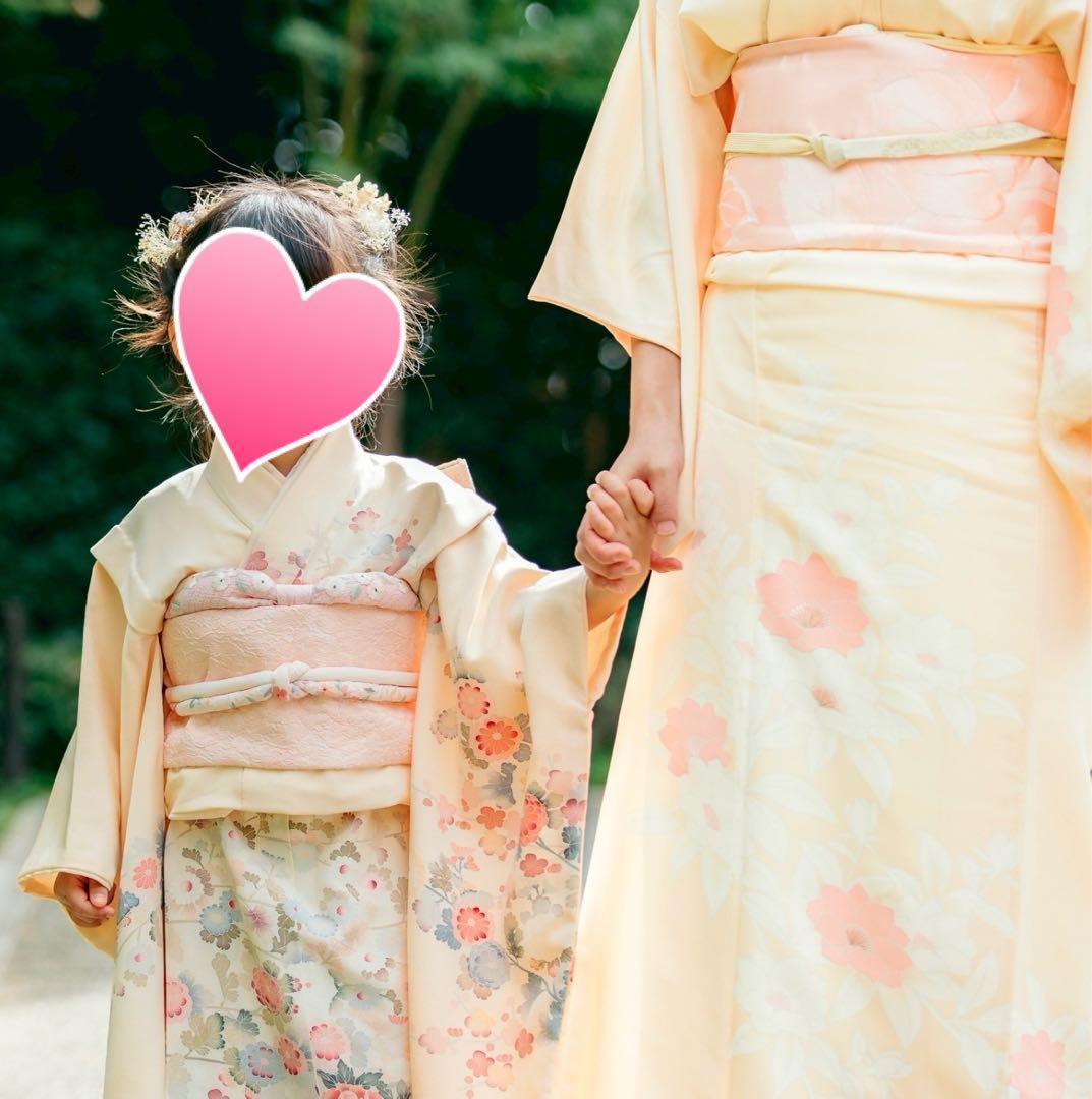 七五三　子供用着物　キッズ　女の子　和服　3歳5歳7歳　レース　イエローベージュ
