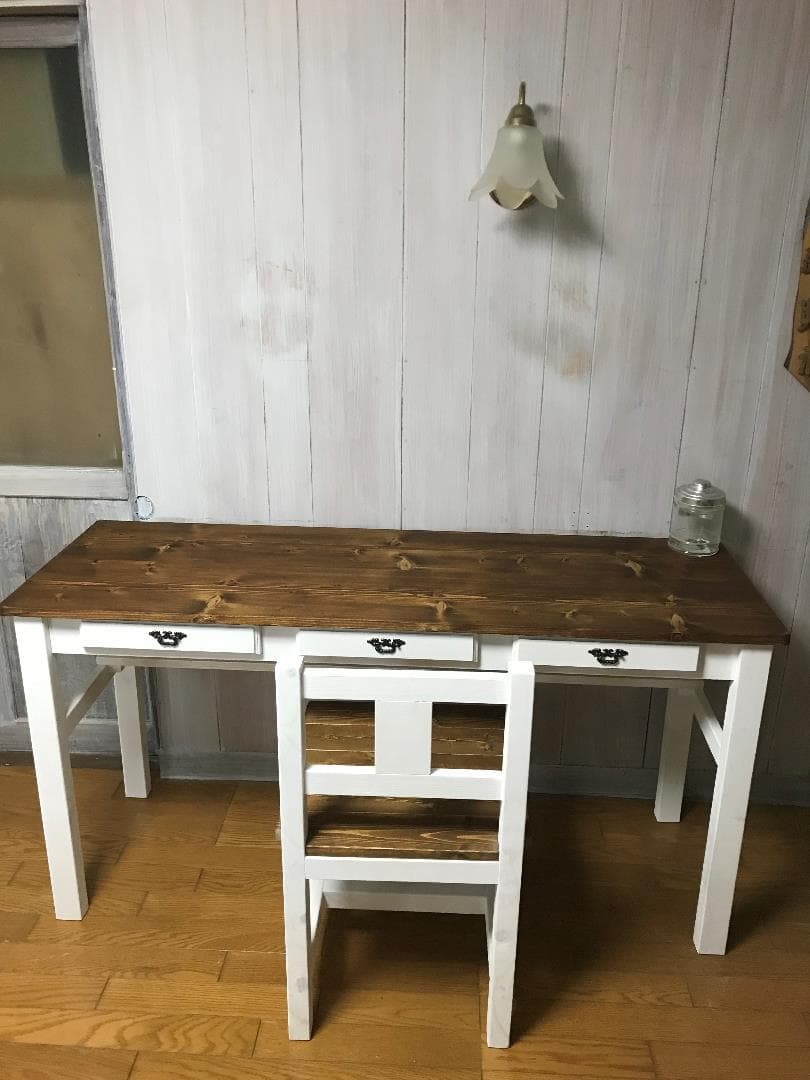 受注製作★ツートン家具☆ミシンテーブル☆事務机【1400】引き出し３杯・棚付☆