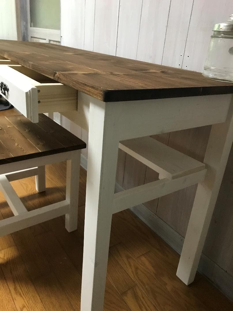 受注製作★ツートン家具☆ミシンテーブル☆事務机【1400】引き出し３杯・棚付☆