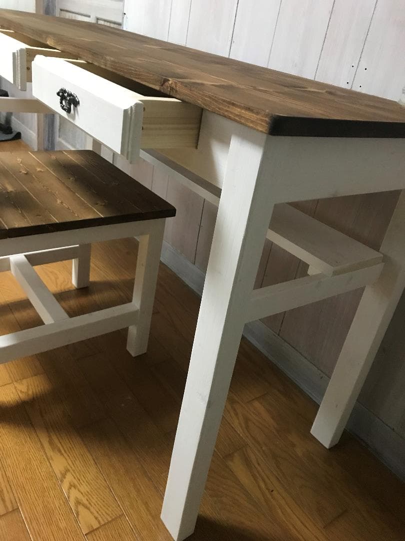 受注製作★ツートン家具☆ミシンテーブル☆事務机【1400】引き出し３杯・棚付☆